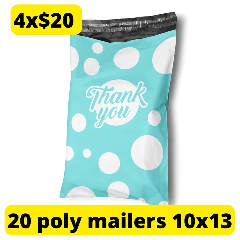 20 teal and white polka dot poly mailers 10x13
